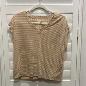Madewell Beige and White Striped V-Neck Tee